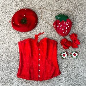 Red Corset size medium with Matching Accessories